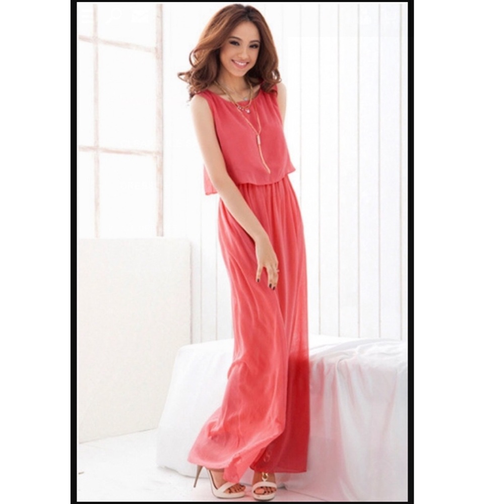 Apricot Chiffon Open Back Fully Lined Maxi Dress - Picture 2 of 4